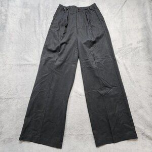Madewell The Harlow Wide Leg Pants Womens 0 Black High Rise Pleated Linen Blend